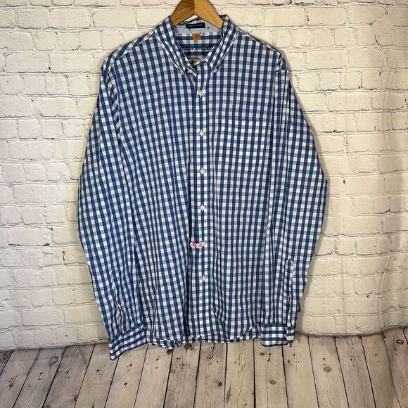 Tailor Vintage Mens Luxe Performance Blue White Gingham Button Down Shirt size X - Picture 1 of 8